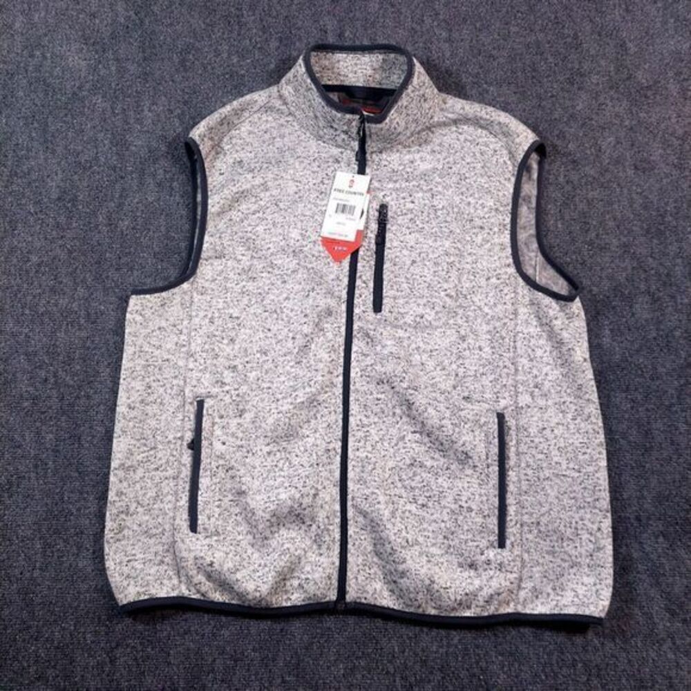 Free Country Sweater Fleece Vest‎ Mens XL Pomace Knit Full Zip Soft Brush Gray